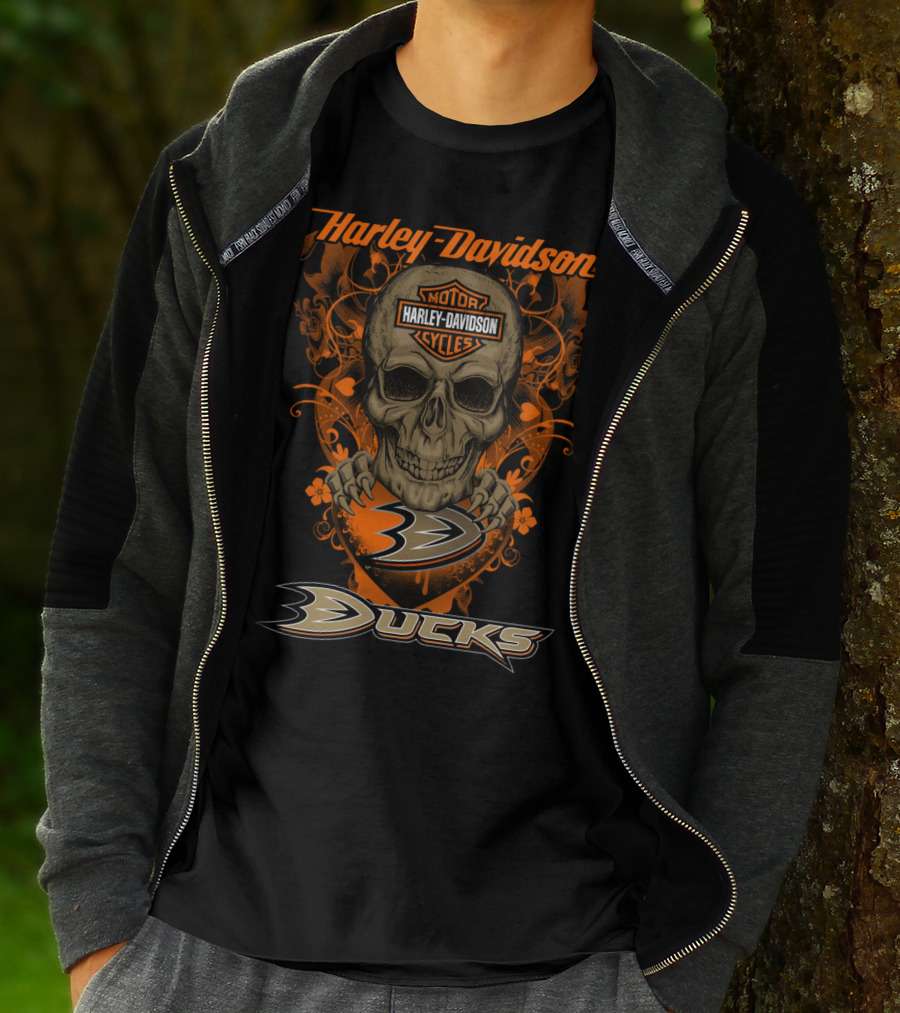 Harley Davidson Anaheim Ducks Motor Cycles Skull T-Shirt