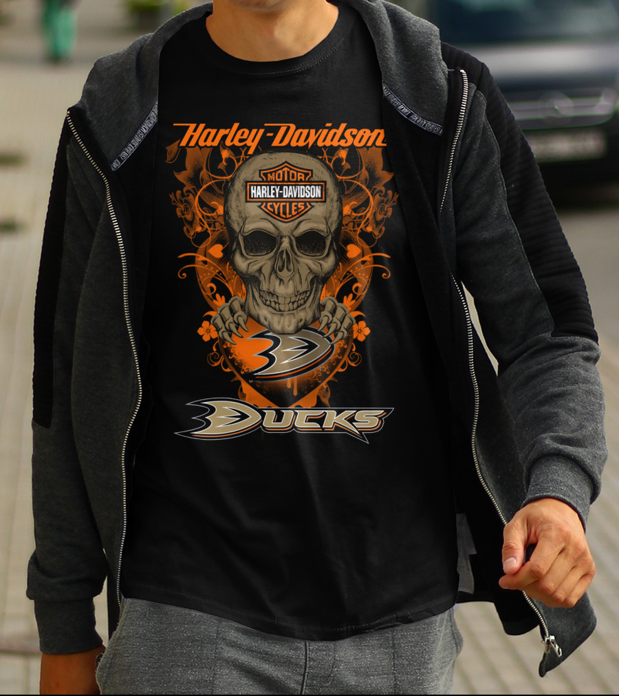 Harley Davidson Anaheim Ducks Motor Cycles Skull T-Shirt