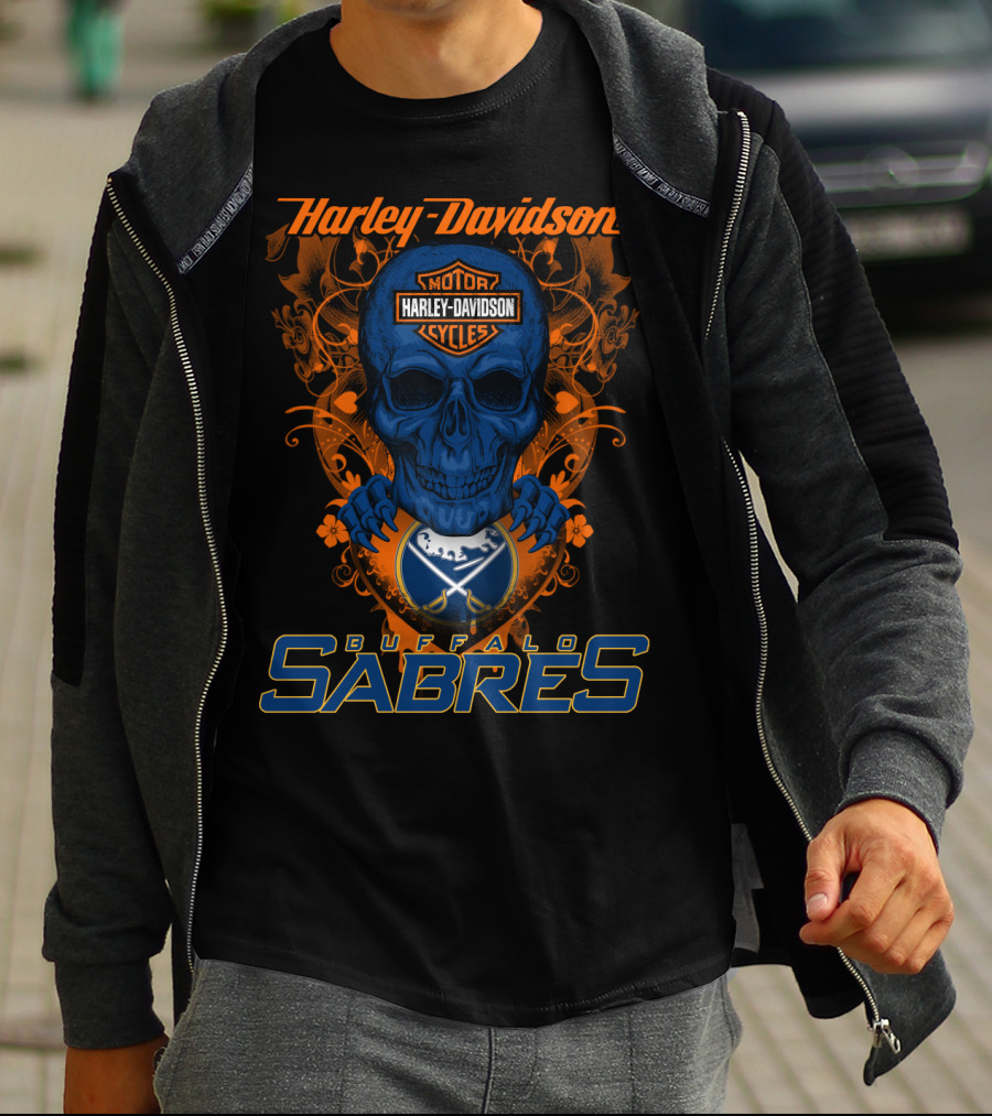 Harley Davidson Buffalo Sabres Nhl Motor Cycles Skull T-Shirt