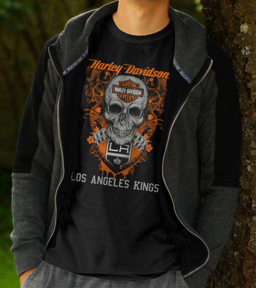 Harley Davidson Motor Cycles Skull Los Angeles Kings Nhl La T-Shirt
