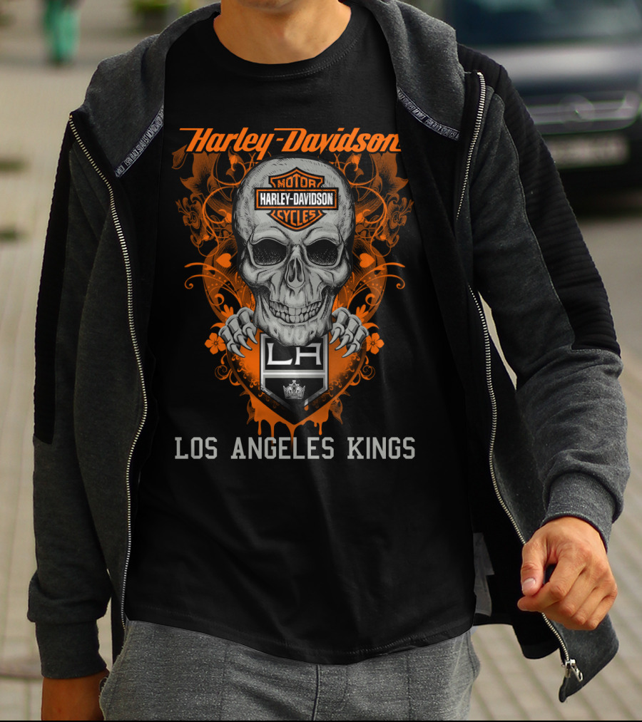 Harley Davidson Motor Cycles Skull Los Angeles Kings Nhl La T-Shirt