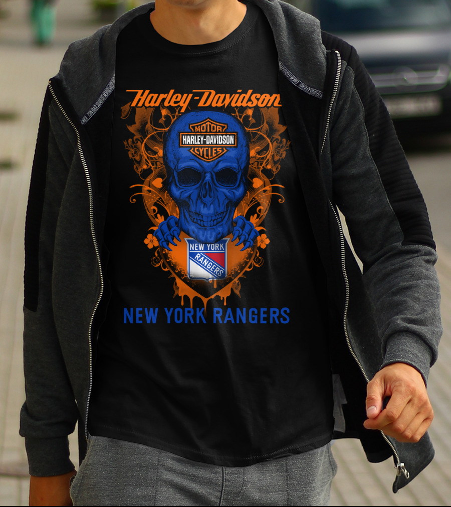 Harley Davidson New York Rangers Skull Motocycles T-Shirt