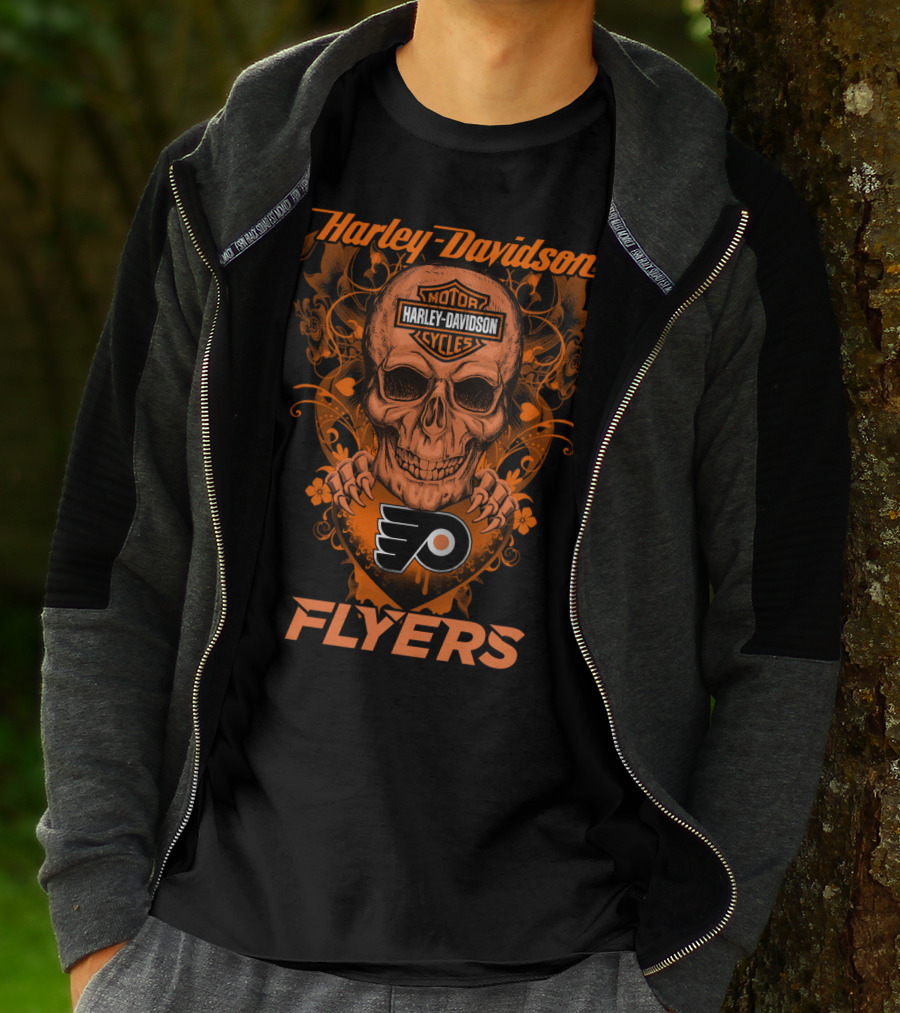 Harley Davidson Flyers Skull Nhl Philadelphia Flyers T-Shirt