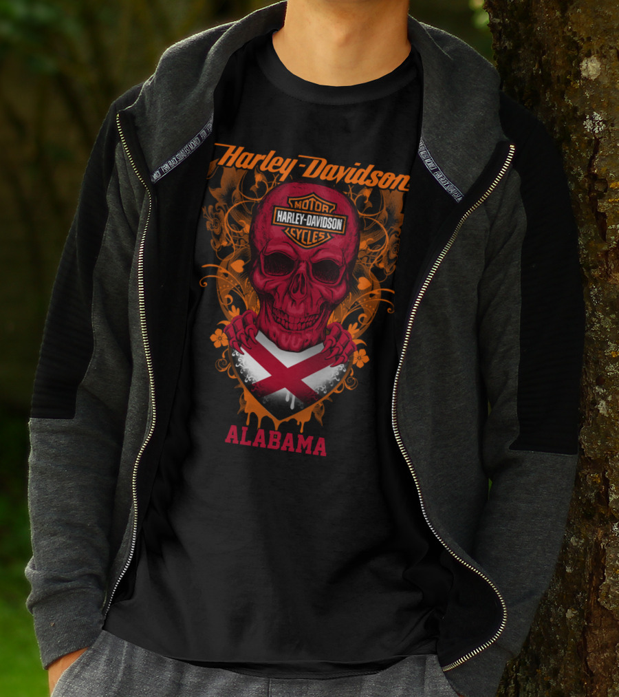 Harley Davidson Alabama Motorcycles Skull X Badge T-Shirt