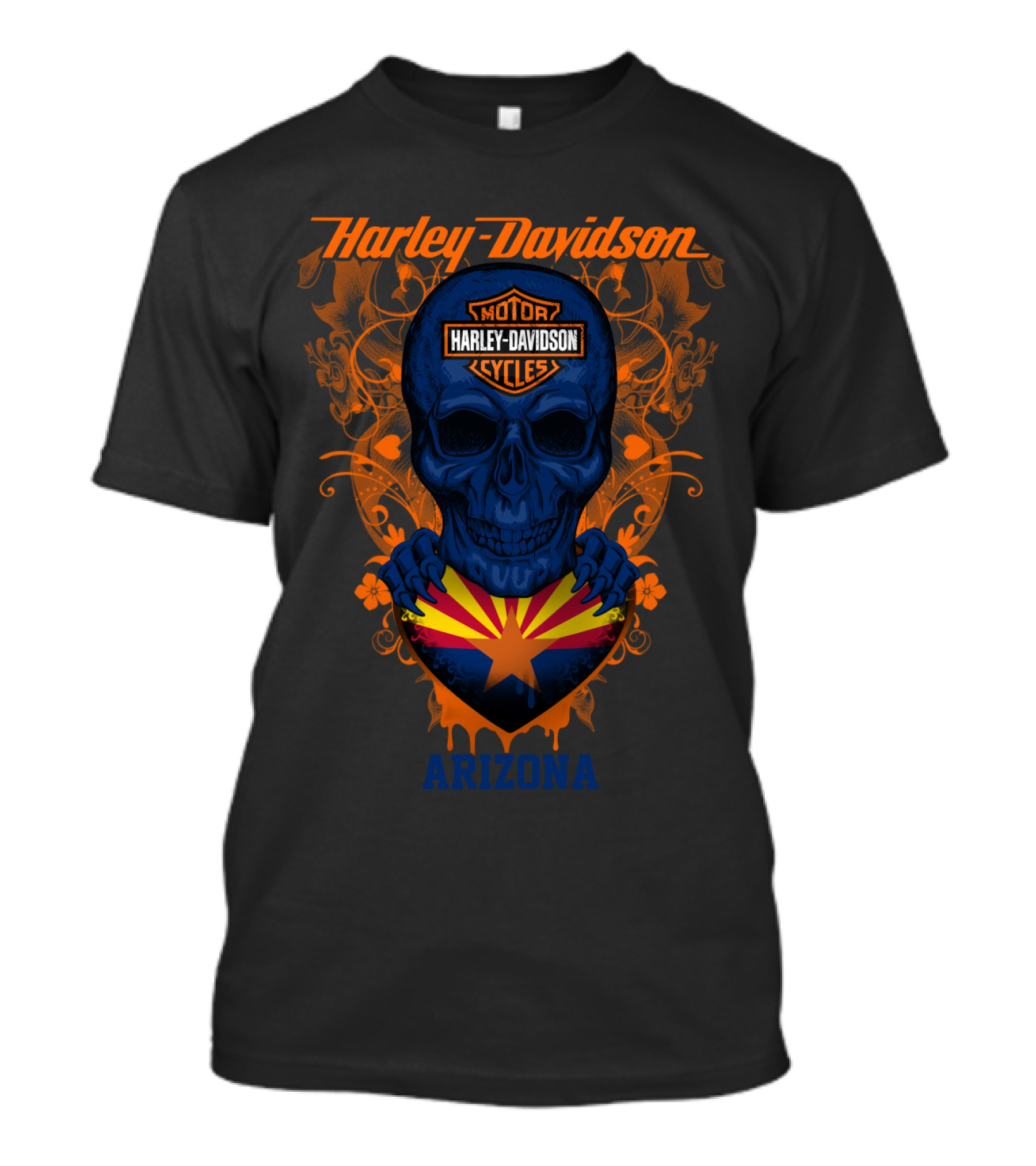 Harley Davidson Arizona Skull With State Flag T-Shirt