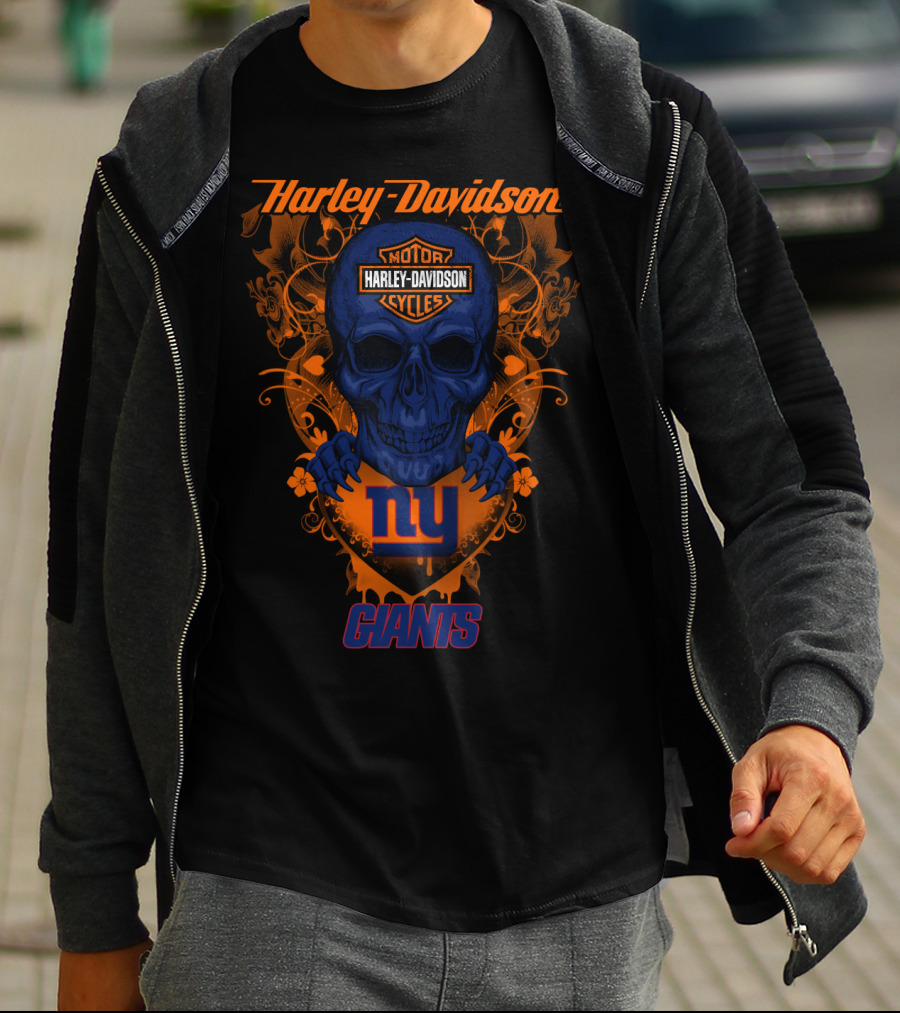 Harley Davidson Motor Cycles Skull New York Giants T-Shirt