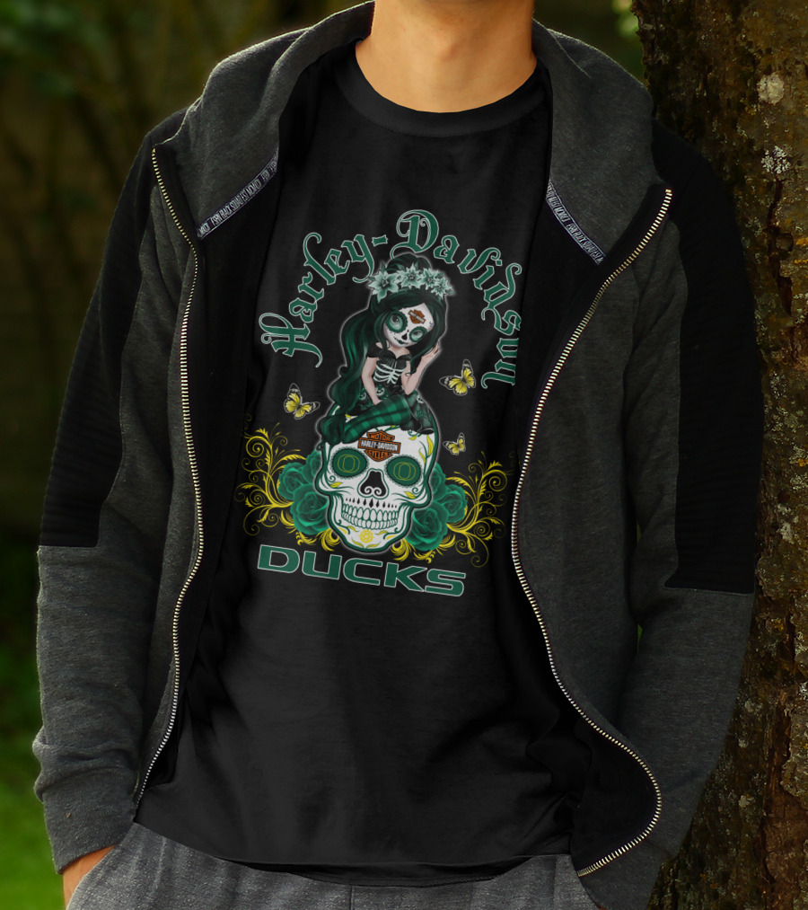 Harley Davidson Oregon Ducks Day Of The Dead Girl T-Shirt