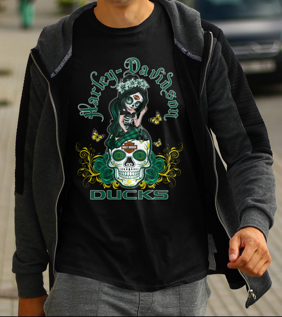Harley Davidson Oregon Ducks Day Of The Dead Girl T-Shirt