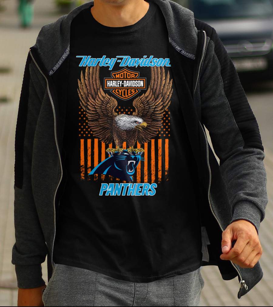 Harley Davidson Motor Cycles Eagle Carolina Panthers T-Shirt