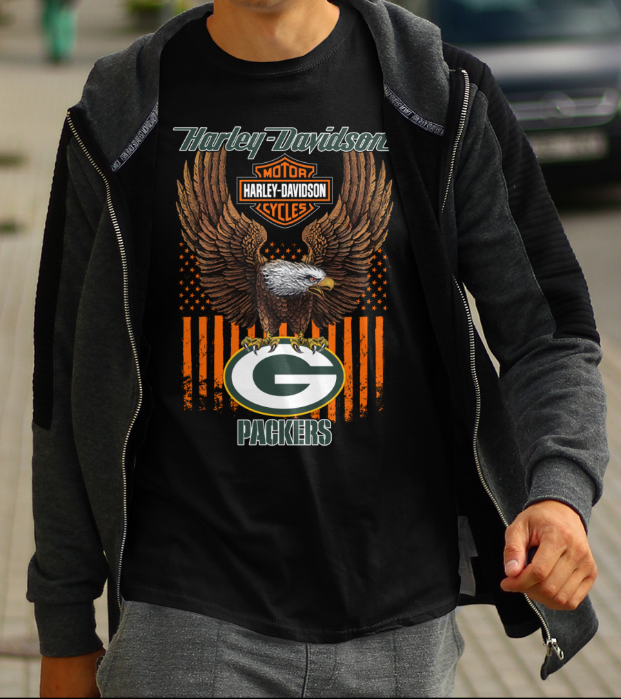 Harley Davidson Motor Cycles Eagle Green Bay Packers T-Shirt
