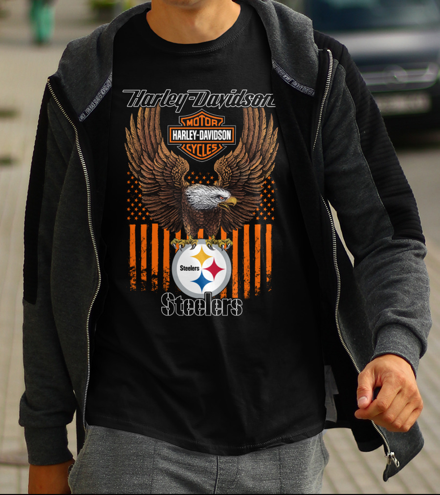 Harley Davidson Motor Cycles Eagle Steelers Nfl Pittsburgh T-Shirt