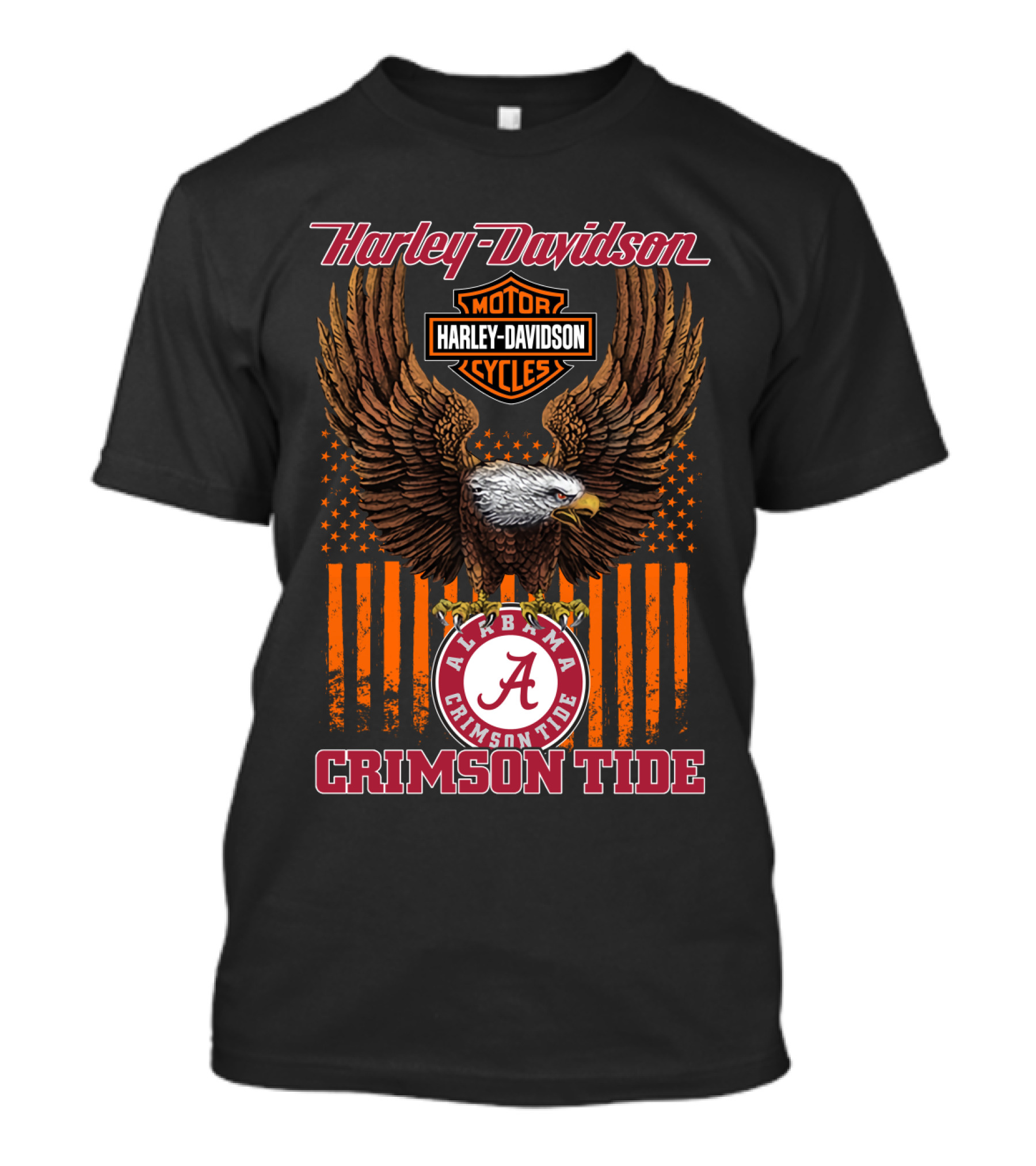 Harley Davidson Alabama Crimson Tide Eagle Usa Flag T-Shirt