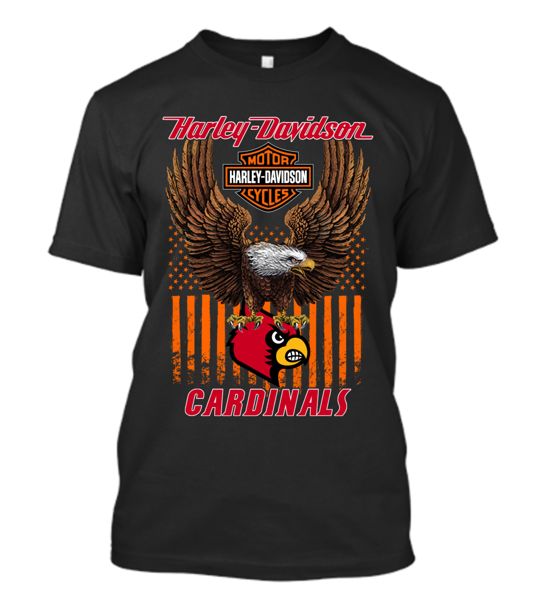 Harley Davidson Motor Cycles Louisville Cardinals Eagle Patriotic Flag T-Shirt