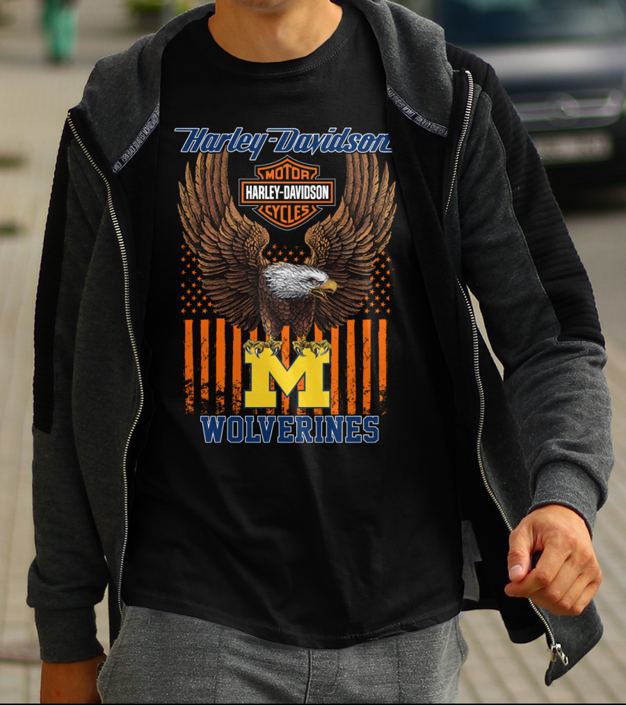 Harley Davidson Motor Cycles Michigan Wolverines Eagle T-Shirt