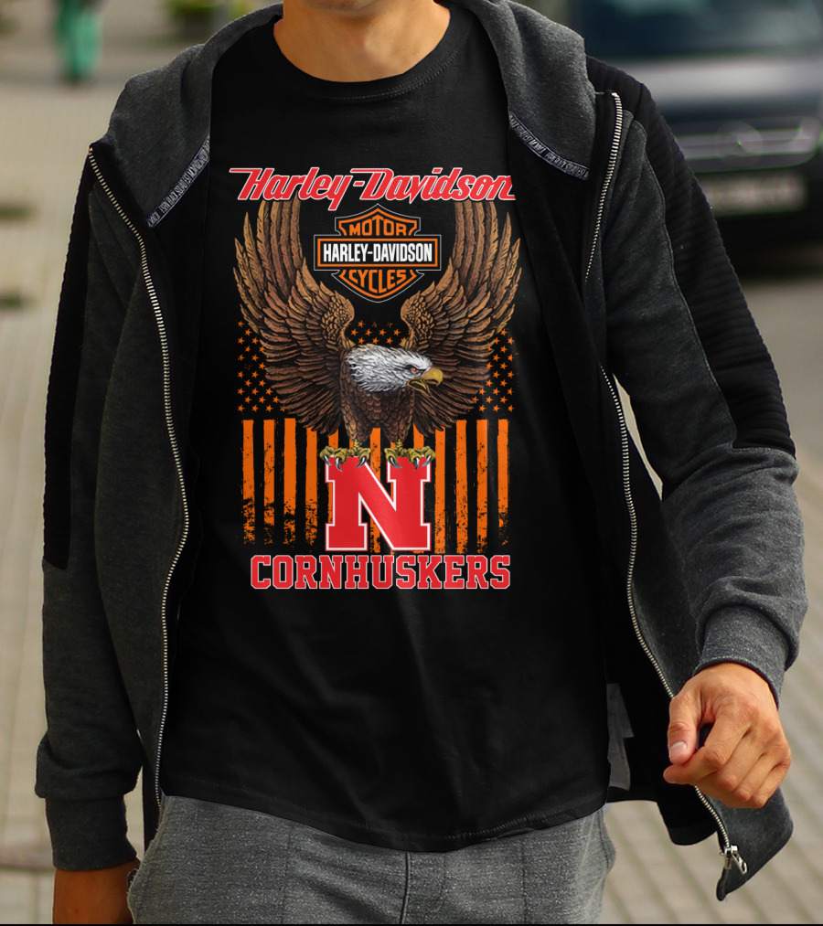 Harley Davidson Motor Cycles Eagle Nebraska Cornhuskers T-Shirt