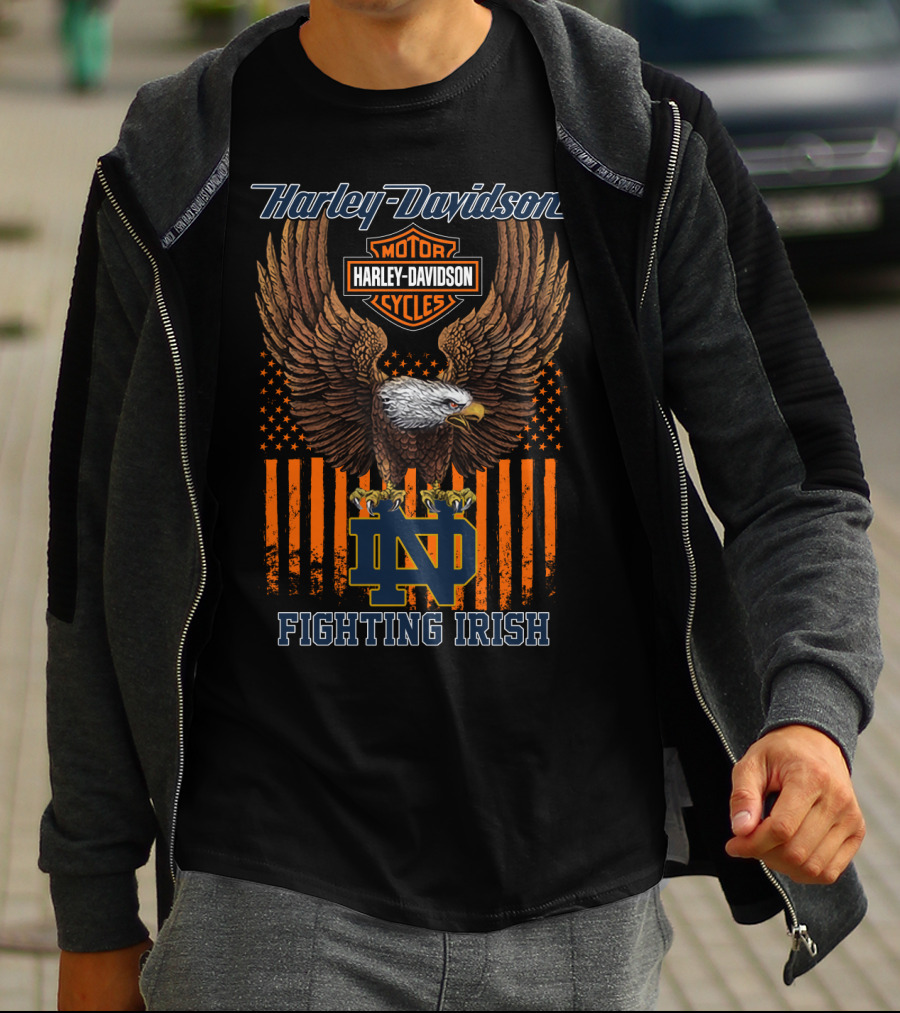 Harley Davidson Notre Dame Fighting Irish Motorcycle Cycles Eagle T-Shirt