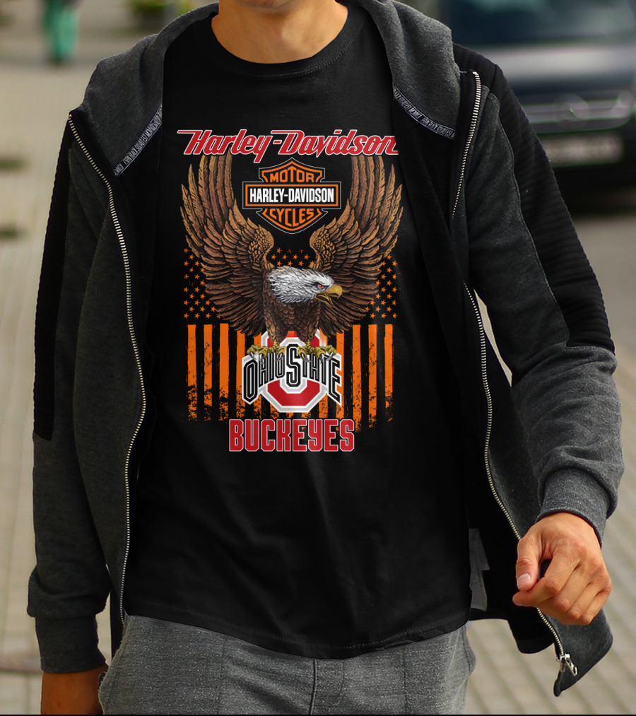 Harley Davidson Motor Cycles Ohio State Buckeyes Eagle T-Shirt