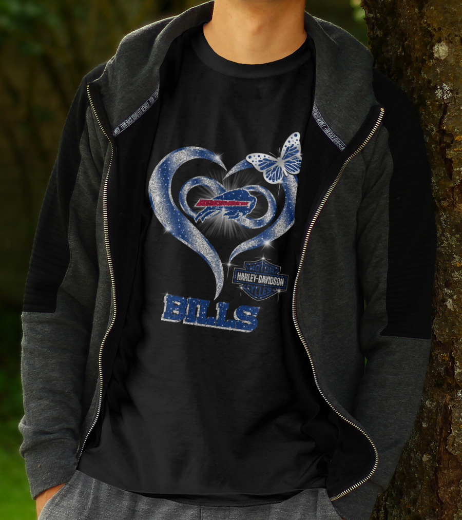 Buffalo Bills Harley Davidson Heart Butterfly T-Shirt