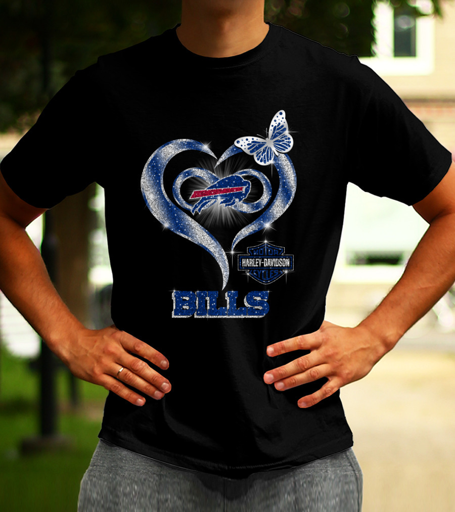 Buffalo Bills Harley Davidson Heart Butterfly T-Shirt