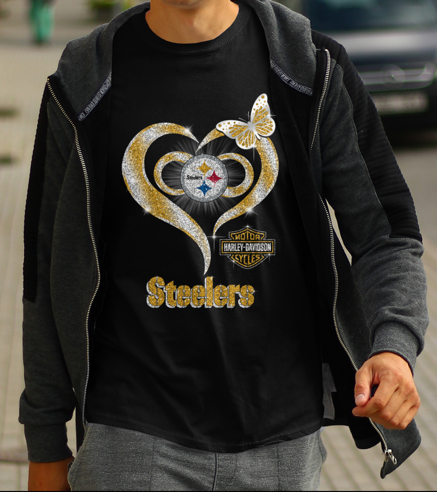 Steelers Heart Harley Davidson Butterfly T-Shirt