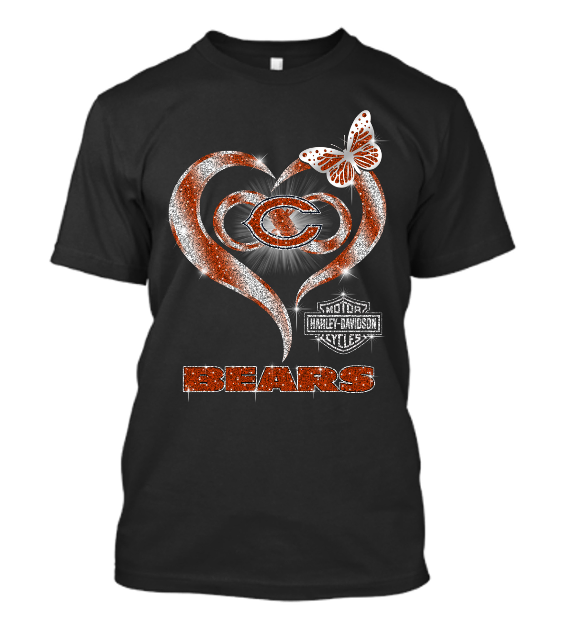 Hlh01 Chicago Bears Heart Butterfly Harley Davidson Cycles T-Shirt