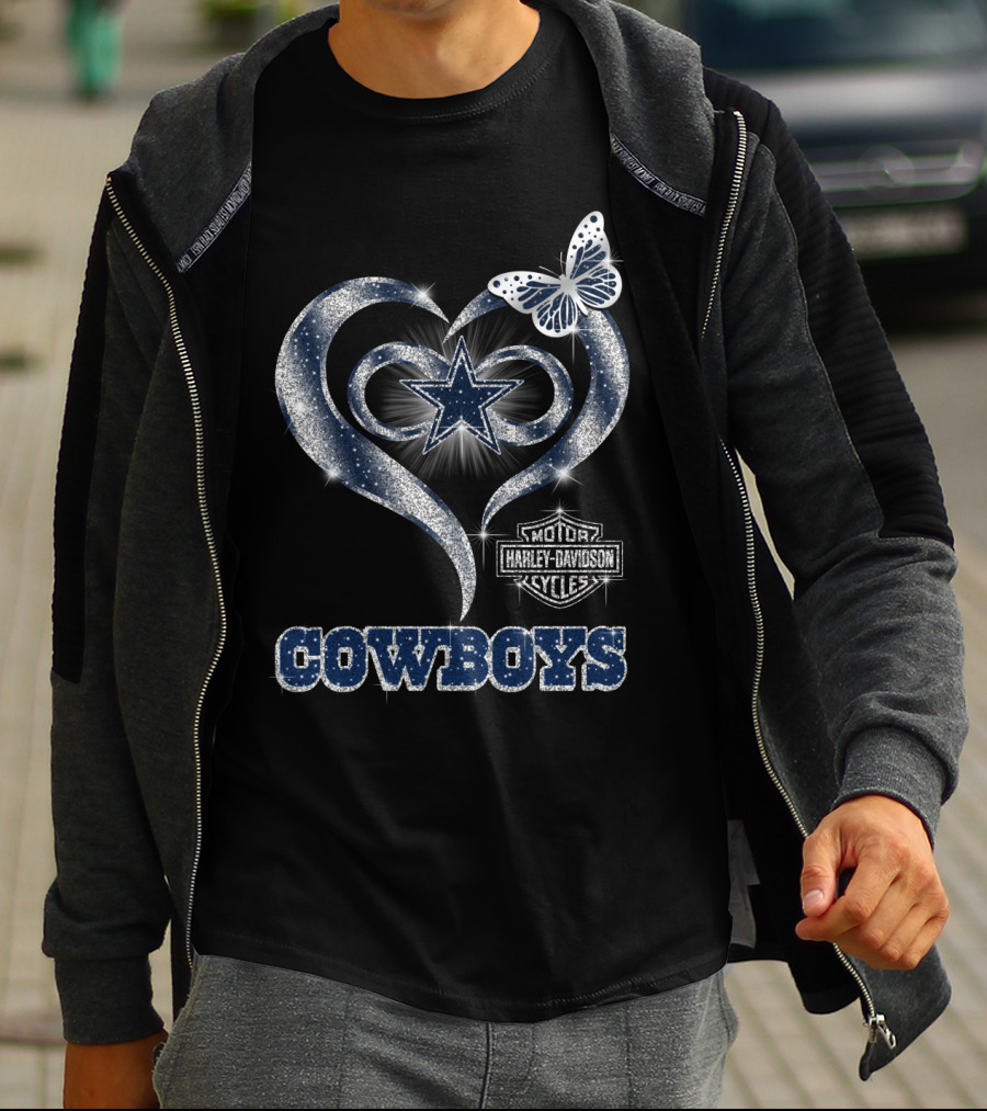 Star Heart Dallas Cowboys Harley Davidson Butterfly T-Shirt