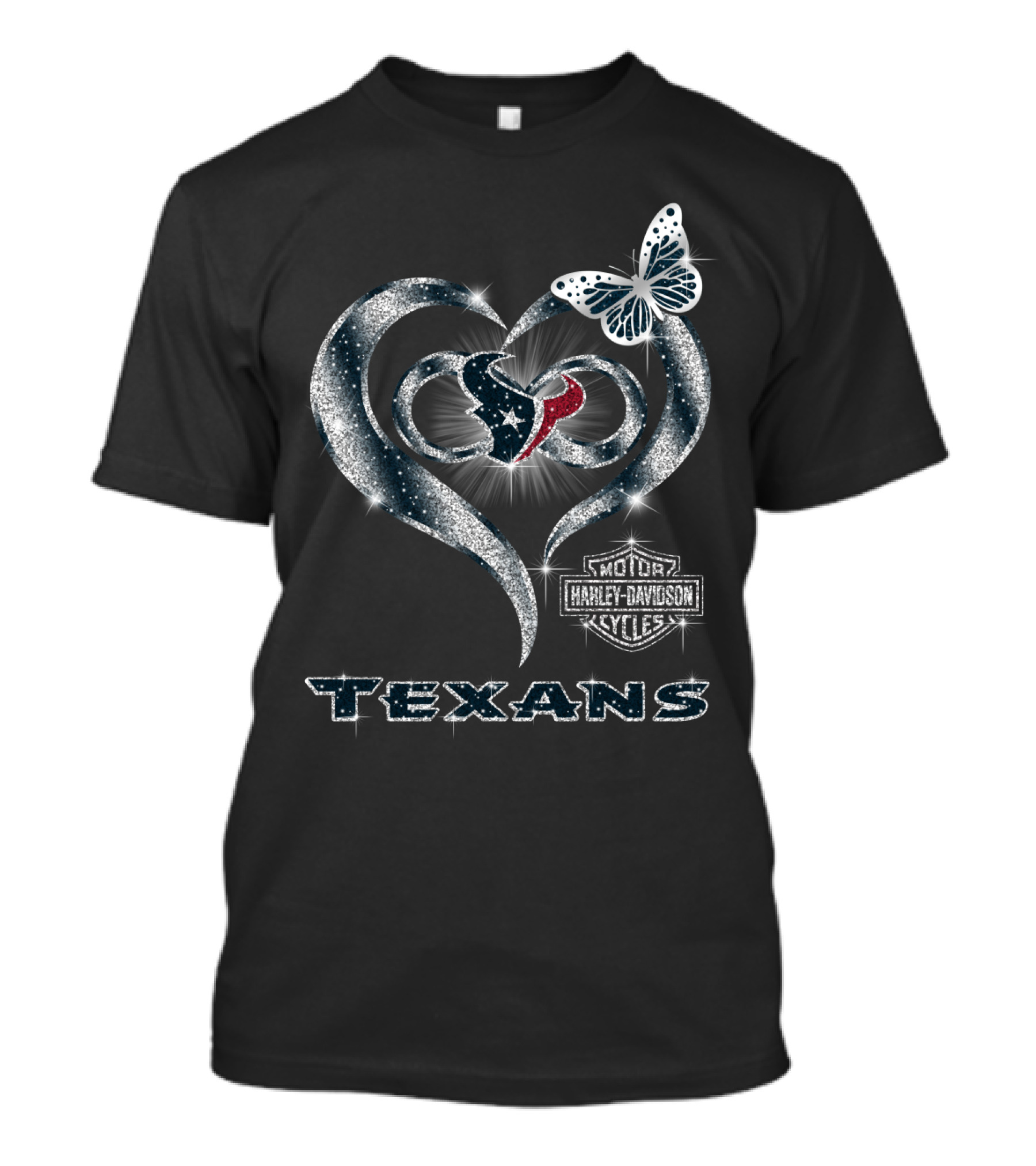 Hlh01 Houston Texans Heart Harley Davidson Cycles Butterfly T-Shirt