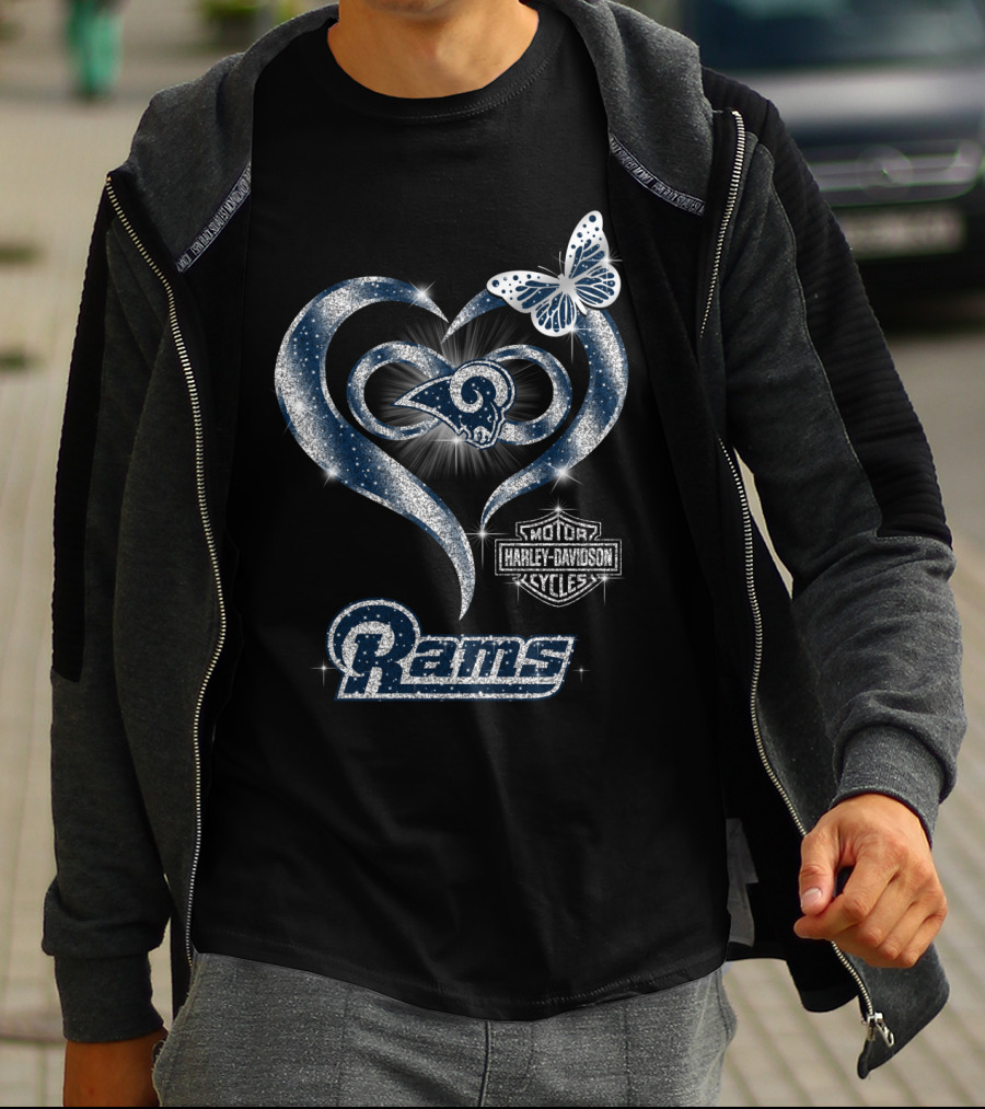 Los Angeles Rams Harley Davidson Heart Butterfly T-Shirt