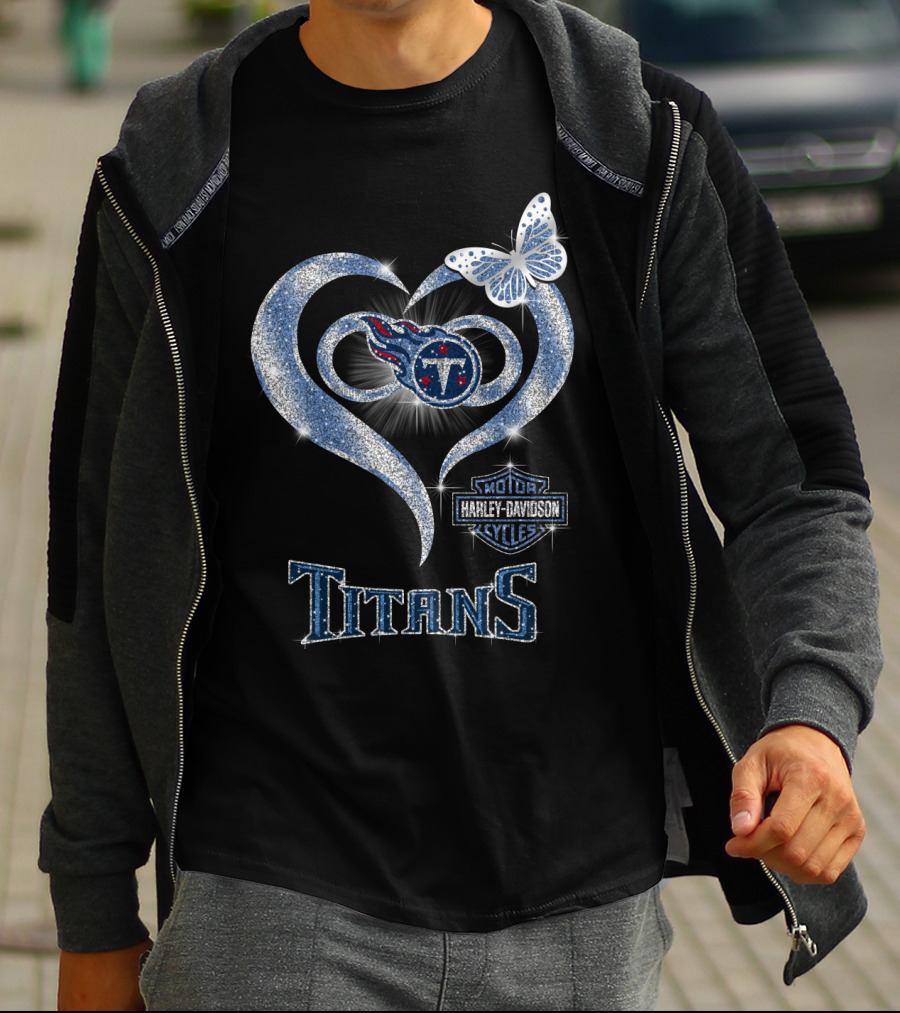 Hlh01 Tennessee Titans Heart Butterfly Harley Davidson T-Shirt
