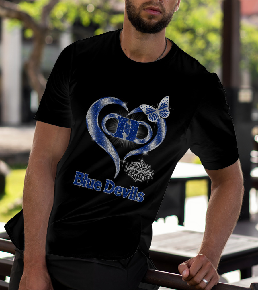 Hlh01 Duke Blue Devils Harley Davidson Heart And Butterfly T-Shirt