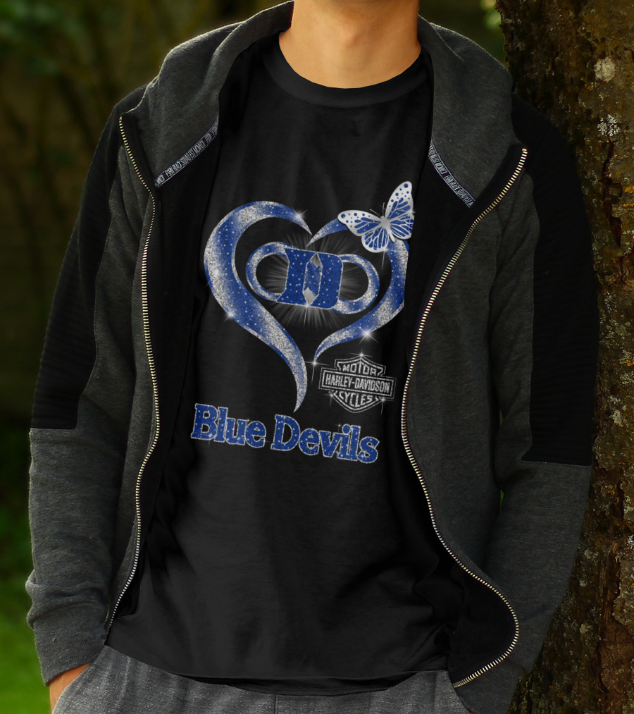 Hlh01 Duke Blue Devils Harley Davidson Heart And Butterfly T-Shirt