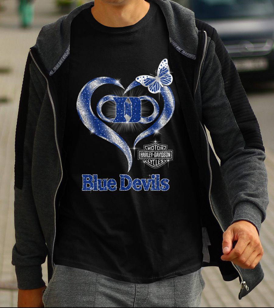 Hlh01 Duke Blue Devils Harley Davidson Heart And Butterfly T-Shirt