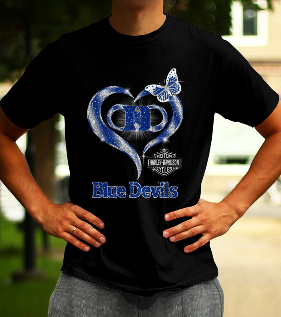Hlh01 Duke Blue Devils Harley Davidson Heart And Butterfly T-Shirt