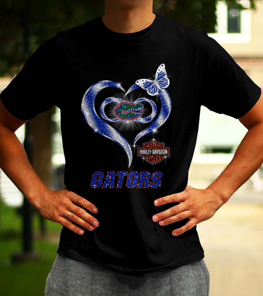 Hlh01 Florida Gators Harley Davidson Heart Butterfly T-Shirt