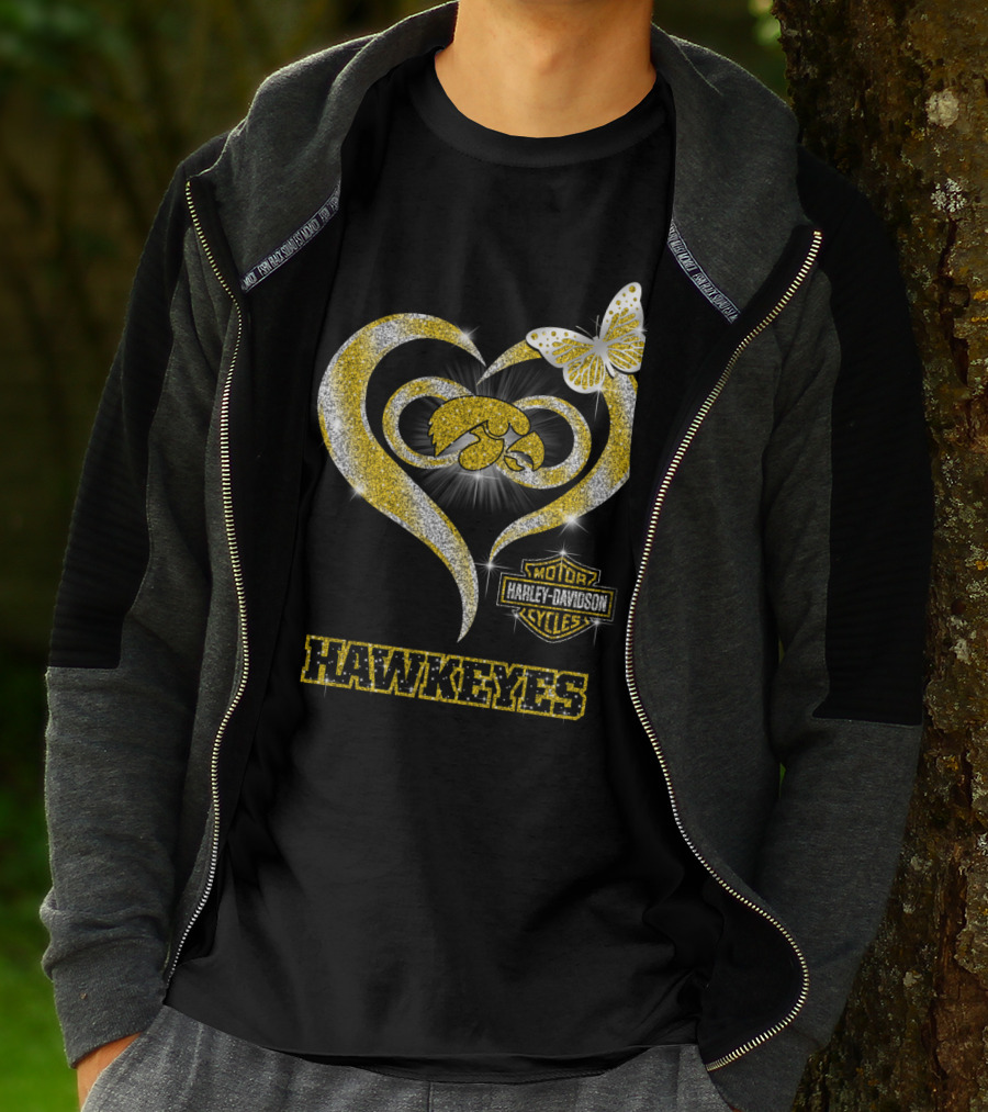 Hawkeyes Heart Harley Davidson Butterfly Sparkle T-Shirt