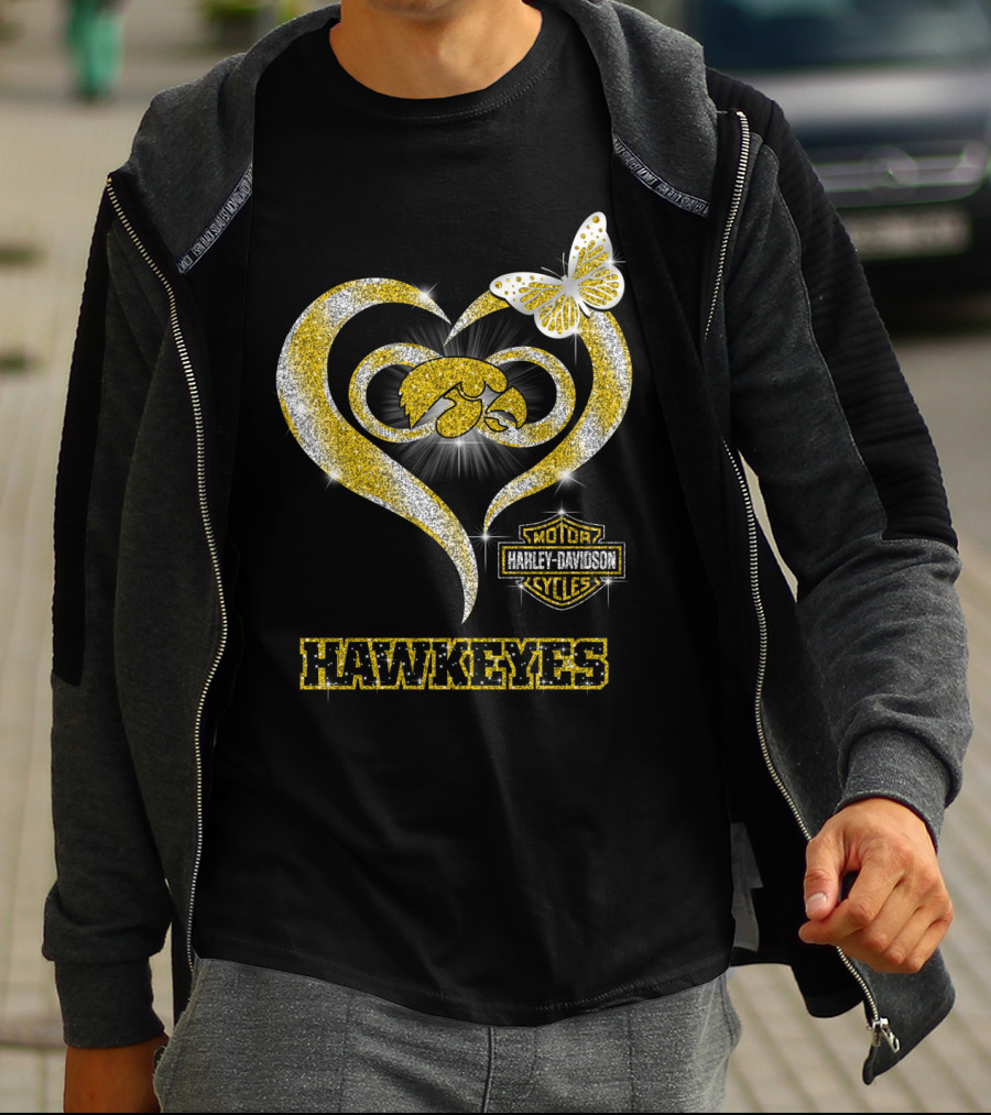 Hawkeyes Heart Harley Davidson Butterfly Sparkle T-Shirt