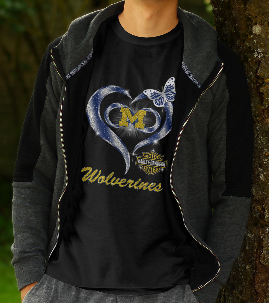 Hlh01 Michigan Wolverines Heart M Harley Davidson Butterfly T-Shirt