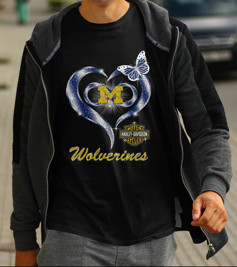 Hlh01 Michigan Wolverines Heart M Harley Davidson Butterfly T-Shirt