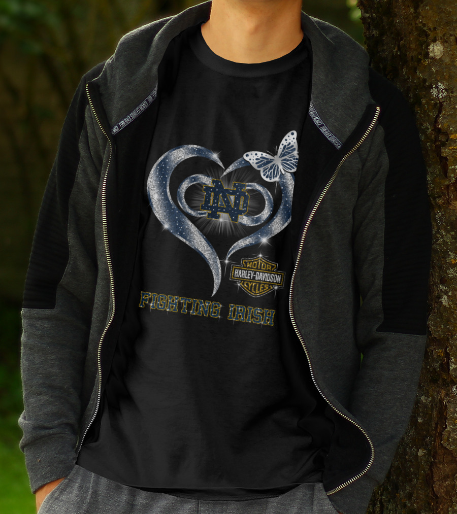 Nd Motor Harley Davidson Cycles Heart Butterfly Fighting Irish T-Shirt