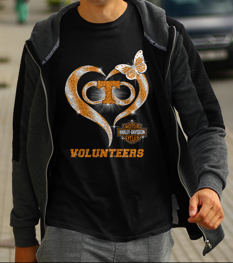 Tennessee Volunteers Harley Davidson Heart Butterfly T-Shirt