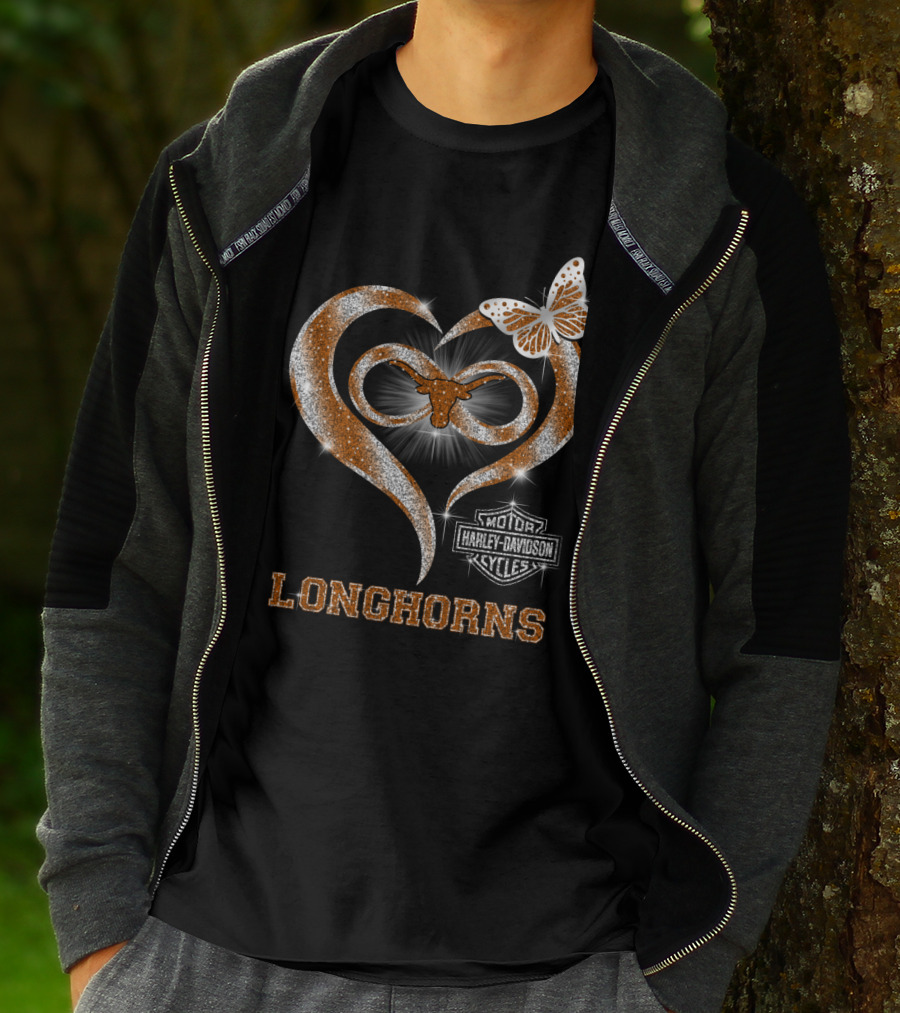 Hlh01 Texas Longhorns Harley Davidson Motorcycles Butterfly T-Shirt