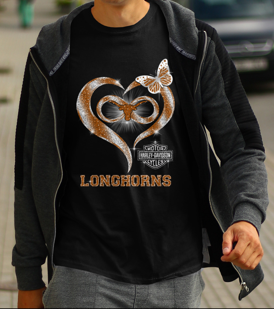 Hlh01 Texas Longhorns Harley Davidson Motorcycles Butterfly T-Shirt