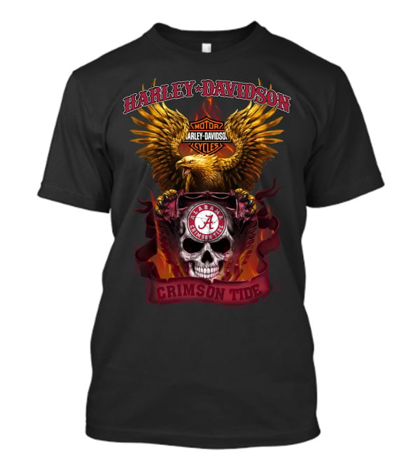Harley Davidson Alabama Crimson Tide Motorcycles Eagle Skull T-Shirt