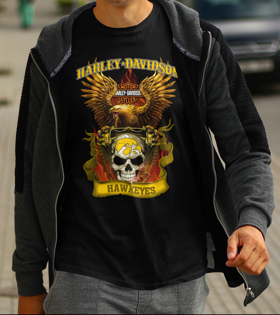 Harley Davidson Motorcycles Hawkeyes Iowa Hawkeyes Eagle Skull Flame T-Shirt