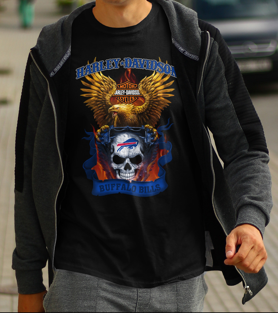 Harley Davidson Motorcycles Buffalo Bills Skull And Eagle T-Shirt