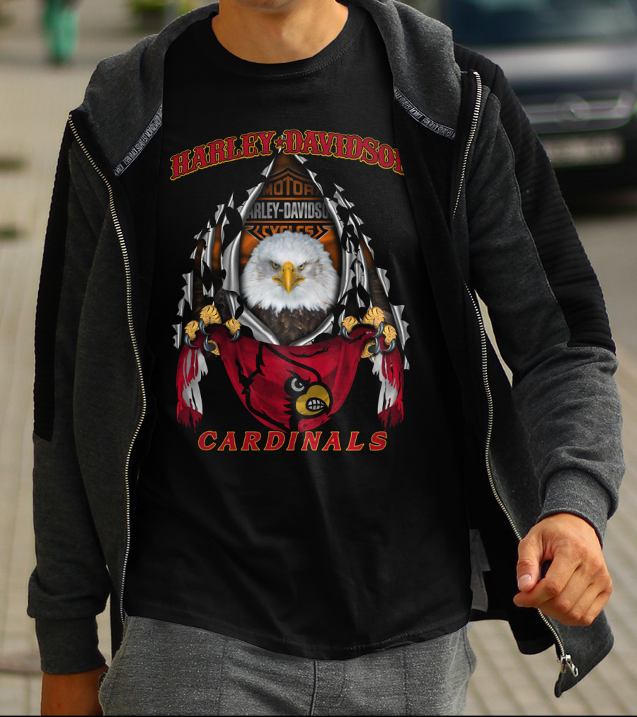 Harley Davidson Ncaa Louisville Cardinals Motor Cycles Eagle Red Sleeve T-Shirt