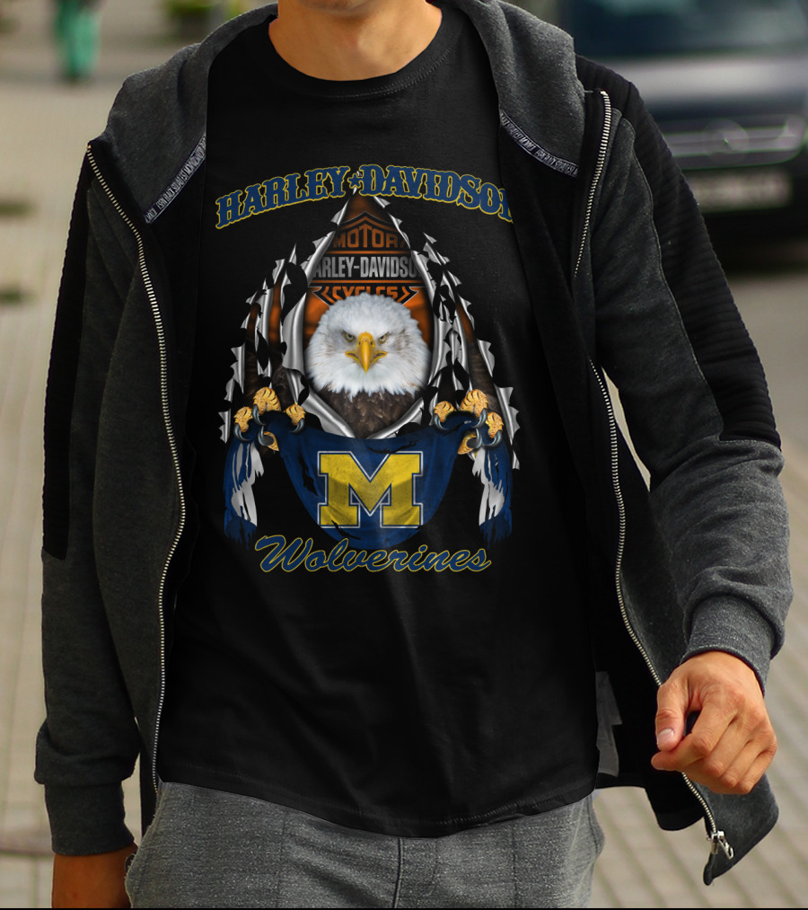 Harley Davidson Wolverines Michigan Ncaa Motorcycles Eagle M T-Shirt