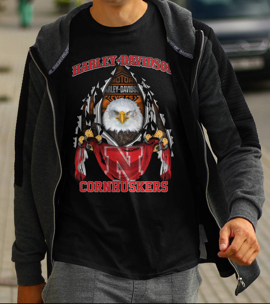 Harley Davidson Nebraska Cornhuskers Eagle Motorcycles T-Shirt