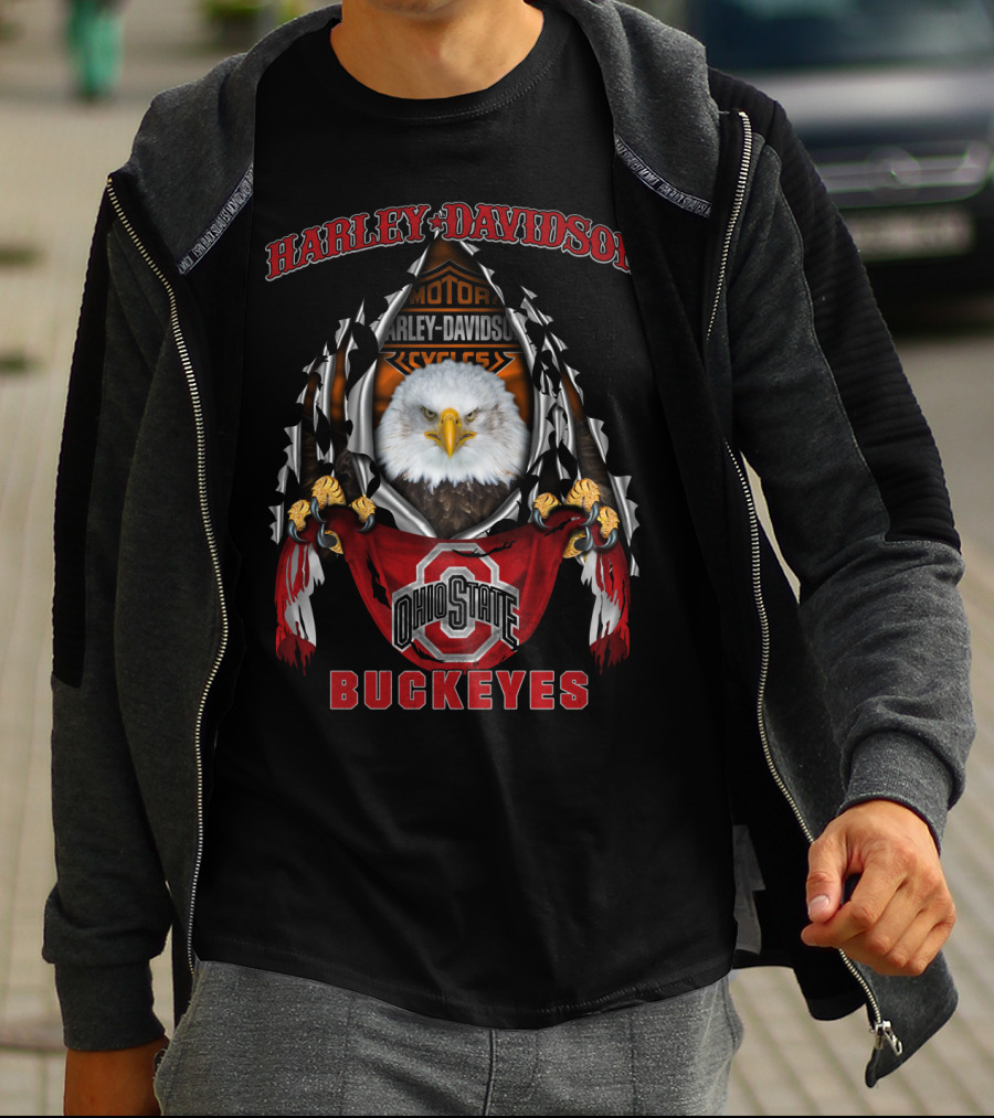 Harley Davidson Ohio State Buckeyes Eagle Motors Cycles 3003 Ncaa T-Shirt