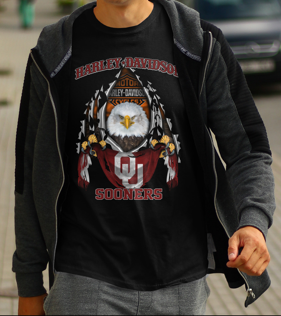Harley Davidson Sooners Oklahoma Ncaa Bald Eagle T-Shirt